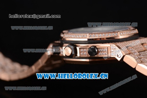 Audemars Piguet Royal Oak Offshore Seiko VK67 Quartz Rose Gold/Diamonds Case with White Dial and Arabic Numeral Markers - Click Image to Close